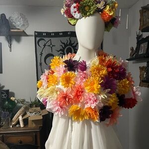 Multicolored flowered cape and hair piece